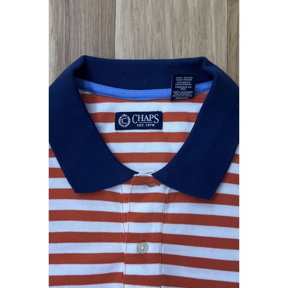 Chaps Men's Polo Shirt Orange White Stripe XL - Picture 2 of 4
